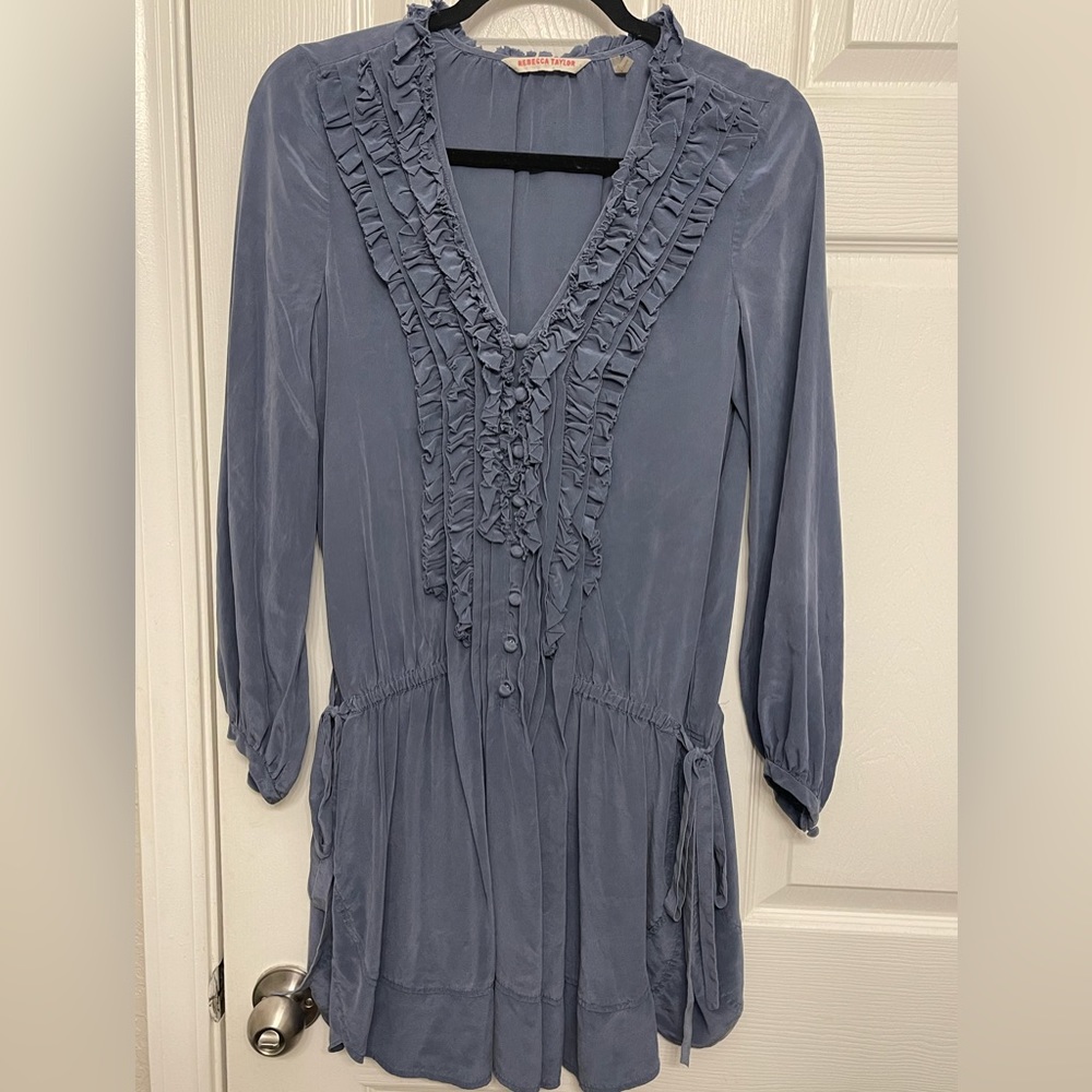 Rebecca Taylor 100% silk dress with ruffle detail and drawstring waist